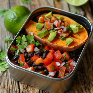 Baked Sweet Potato with Black Beans and Salsa