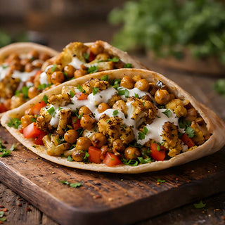 Roasted Cauliflower and Chickpea Kebab Pitas