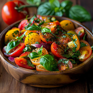 Rustic Heirloom Tomato & Basil Drizzle Salad