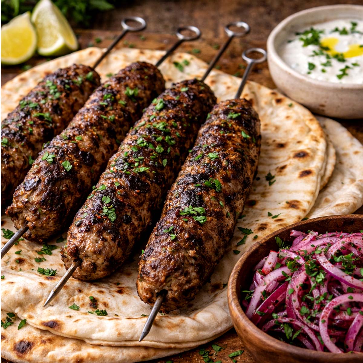 Lamb Kofta Skewers with Sumac Onions